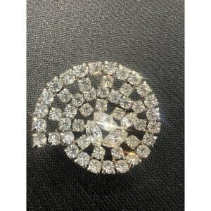 Vintage La Rel Clear Rhinestone Brooch Silver Tone Spiral Pattern